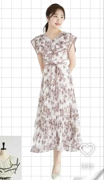 tocco closet 허리 리본 포함 빅 칼라 플리츠 원피스