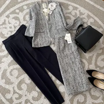 미사용 새상품 B:MINGbyBEAMS 노카라 트위드 자켓 팬츠 세트