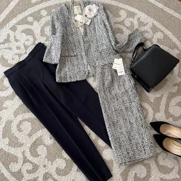 미사용 새상품 B:MINGbyBEAMS 노카라 트위드 자켓 팬츠 세트