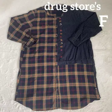 drug store's 루즈한 사이즈 체크 무늬 튜닉 자수 포켓
