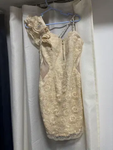 아이보리 레이스 장식 타이트 드레스