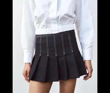 ZARA 다크 데님 플리츠 스커트 L
