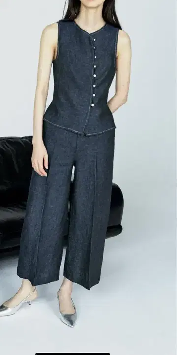 ZARA 다크 데님 슬리브리스 셋업