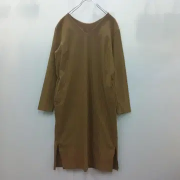 / [ 한치 ] 브라운 V넥 긴팔 원피스 [ M ] 슬릿 신축성 있음