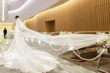 화이트 웨딩 베일 라메 튤 (롱 3m)