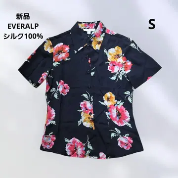 미사용 택 포함 EVERALP 꽃무늬 셔츠 반팔 블라우스 블랙 S