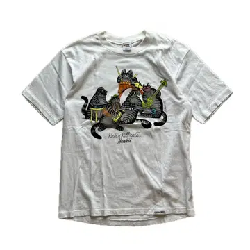 90s/CRAZY SHIRTS/USA제/M/크리반 캣/화이트/고양이