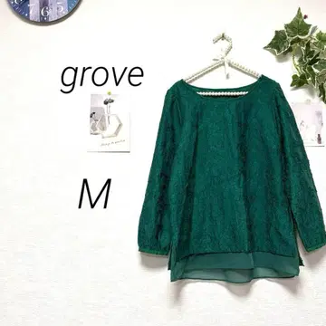 9829-1 그로브 grove 전체 레이스 티셔츠 블라우스 M 그린