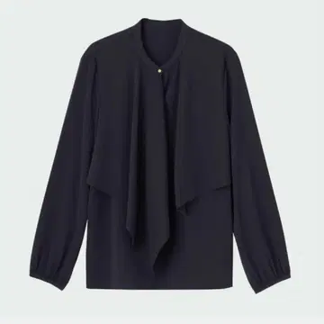 PLST 플라스테 조젯 메탈 버튼 프릴 타이 블라우스 (긴팔)
