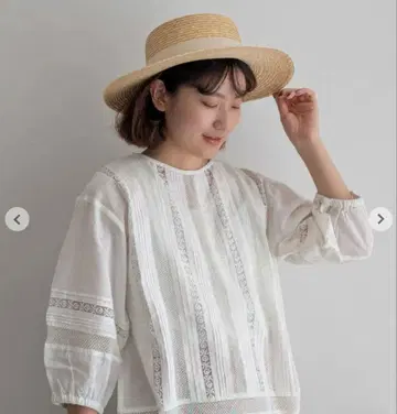 츠하루 레이스핀턱 7부 소매 블라우스