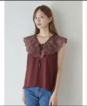 스나이델 자수 레이스 칼라 블라우스 레이스 카라 부착 꽃무늬 레이스
