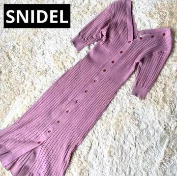 SNIDEL 스나이델 프론트 버튼 니트 롱 원피스 핑크
