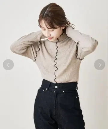kastane 배색 파이핑 멜로우 리브 니트