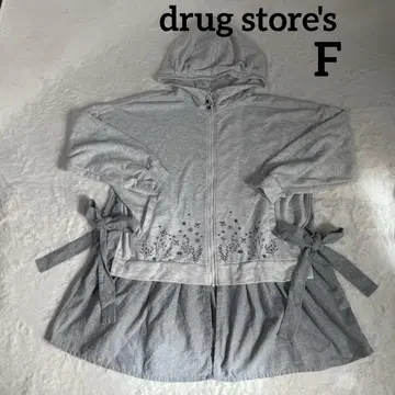 drug store's 루즈핏 롱 후드티 그레이 자수 튜닉 스타일