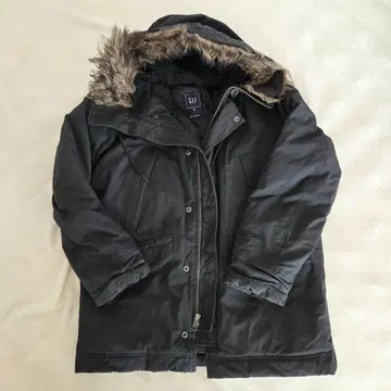 GAP 롱 코트 모즈 코트 후드 퍼 안감 퀼팅 블랙