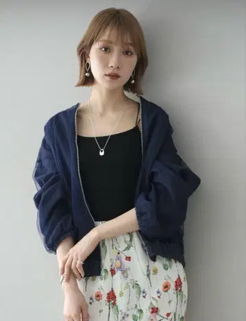 Lumier/데님 튤 지퍼 블루종/블루