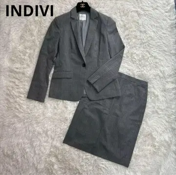 INDIVI 인디비 스커트 수트 스트라이프 그레이 1 버튼 38