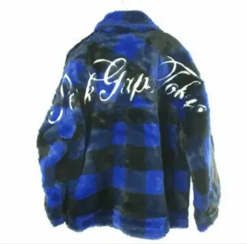 PERK GAPS 파랑 블랙 체크 퍼 자켓 사이즈 3