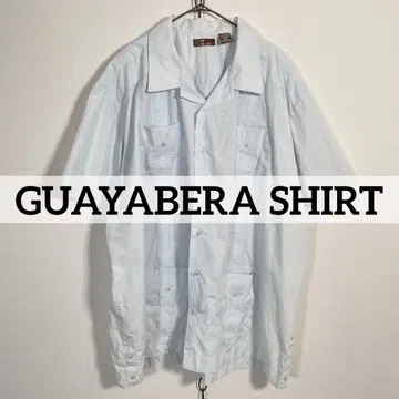 90s GUAYABERA SHIRT 반팔 쿠바 셔츠 라이트 블루 2XL