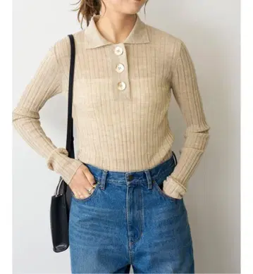 새상품급 Spick&Span 24FW 빅 버튼 폴로 시어 니트 리브