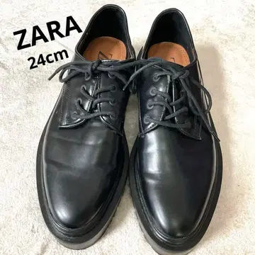 [ ZARA ] 블랙 가죽 통굽 로퍼 38 (24cm)