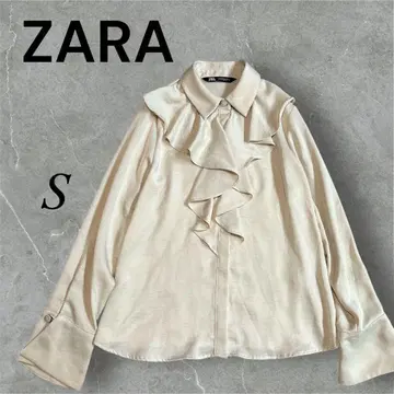 [새상품급] 자라 ZARA 블라우스 베이지 프릴 펄 버튼 포멀