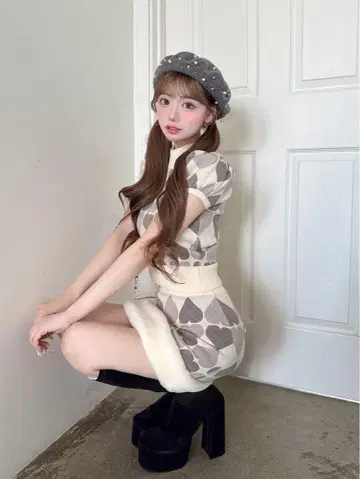 Darich | 아가일 하트 체크 니트 셋업