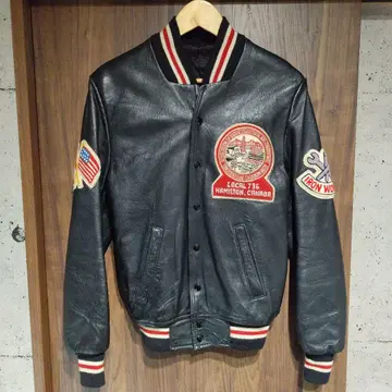 70s Vintage 올 가죽 바시티 자켓 어워드 자켓 천연 가죽