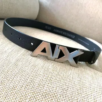 새상품급 Armani Exchange 블랙 가죽 벨트 AIX 로고 버클