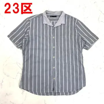 A5919 23구 반팔 셔츠 면 오픈 카라 스트라이프 그레이 50