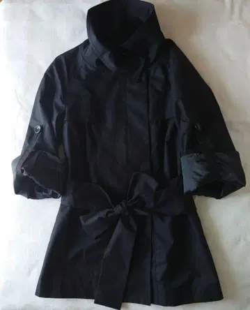 블랙 하프 기장 트렌치코트 허리 리본 포함 유니클로 M