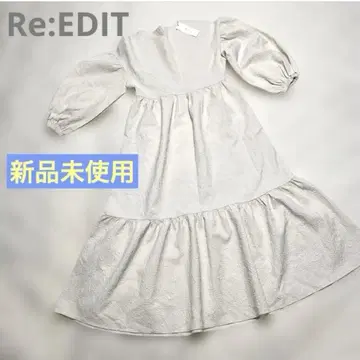 새상품 Re:EDIT 자카드 티어드 롱 원피스 플레어 벌룬 소매