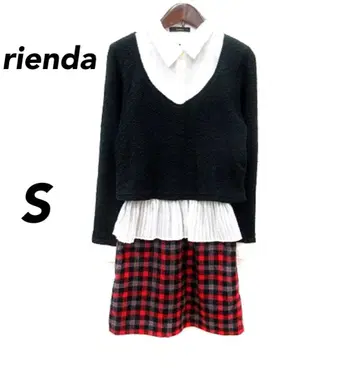 리엔다 rienda 원피스 체크 도킹 페이크 레이어드 S