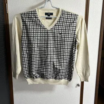 남성용 골프 Callaway 체크 무늬 V넥 스웨터