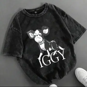 IGGY 프린트 오버 사이즈 T셔츠 블랙