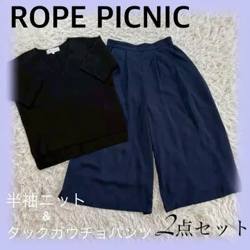 ROPE PICNIC 2세트 V넥 반팔 니트 턱 가우초 팬츠