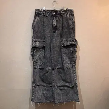 SPEACE 카고 데님 와이드 팬츠 데미지 가공