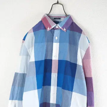 G9793*ARMANI 아르마니 체인지 체크 무늬 셔츠 파랑 네이비 S