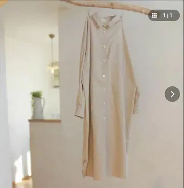 코튼 셔츠 원피스 긴팔 옅은 베이지 핸드메이드