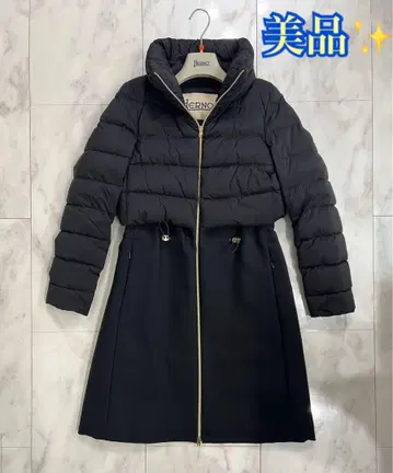 HERNO 헬레노 여성용 절개 롱 다운 코트 블랙 42