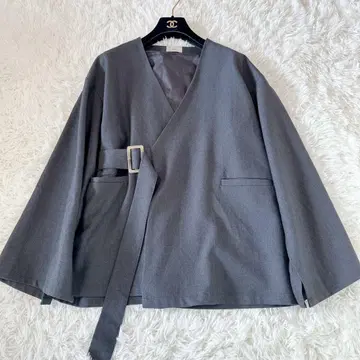 moitytto 소매 버튼 벨트 포함 그레이 판초풍 자켓