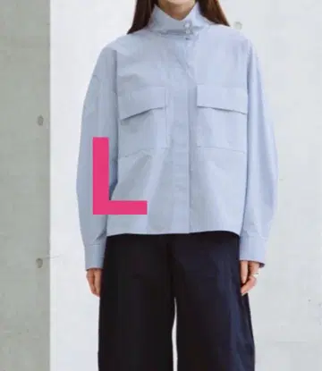 유니클로 C 코튼 스탠드 카라 셔츠 자켓 스트라이프 L 블루