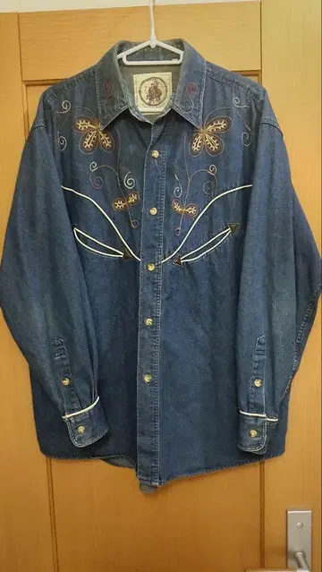 90s Blood Stock wildwest 자수 데님 셔츠