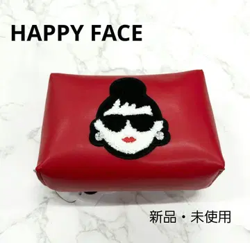 HAPPYFACE EMMA 페이스 자수 가죽 파우치 레드 빨간색