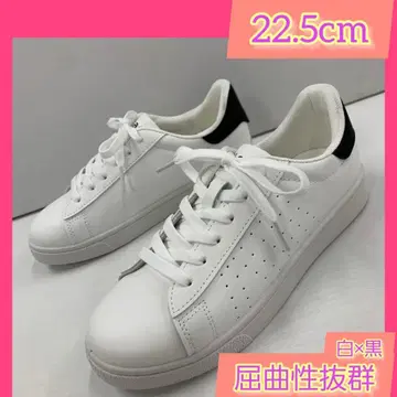 22.5cm 새상품 여성용 스니커즈 경량 인조 가죽 신발 화이트 블랙