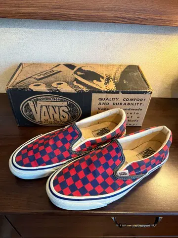 USA제 VANS 슬립온 빨간색 x 네이비 체커 8.5 (26.5cm)