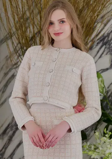 RIU Plaid tweed knit jacket&원피스