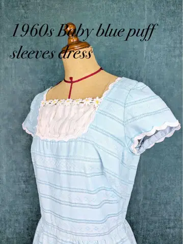 1960s Baby blue puff sleeves dress