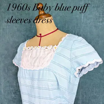 1960s Baby blue puff sleeves dress
