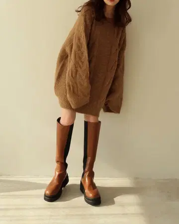 mideal 볼륨 케이블 니트 브라운